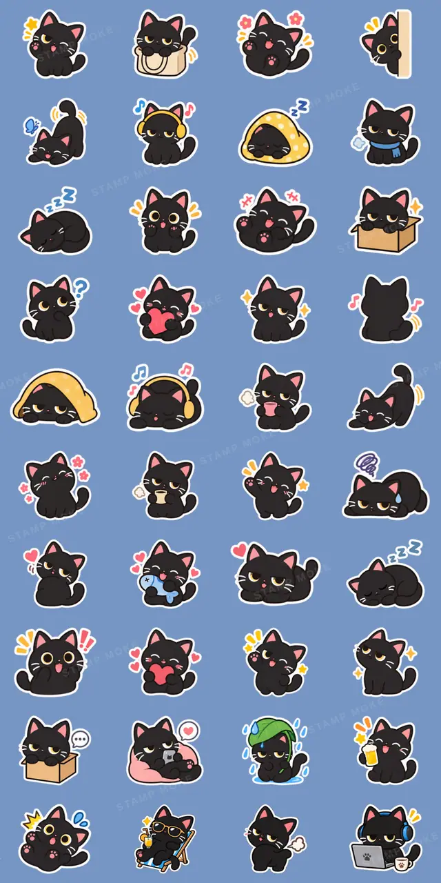 ゆるかわ黒猫 毎日使える猫スタンプ 40種類 - 収録スタンプ一覧