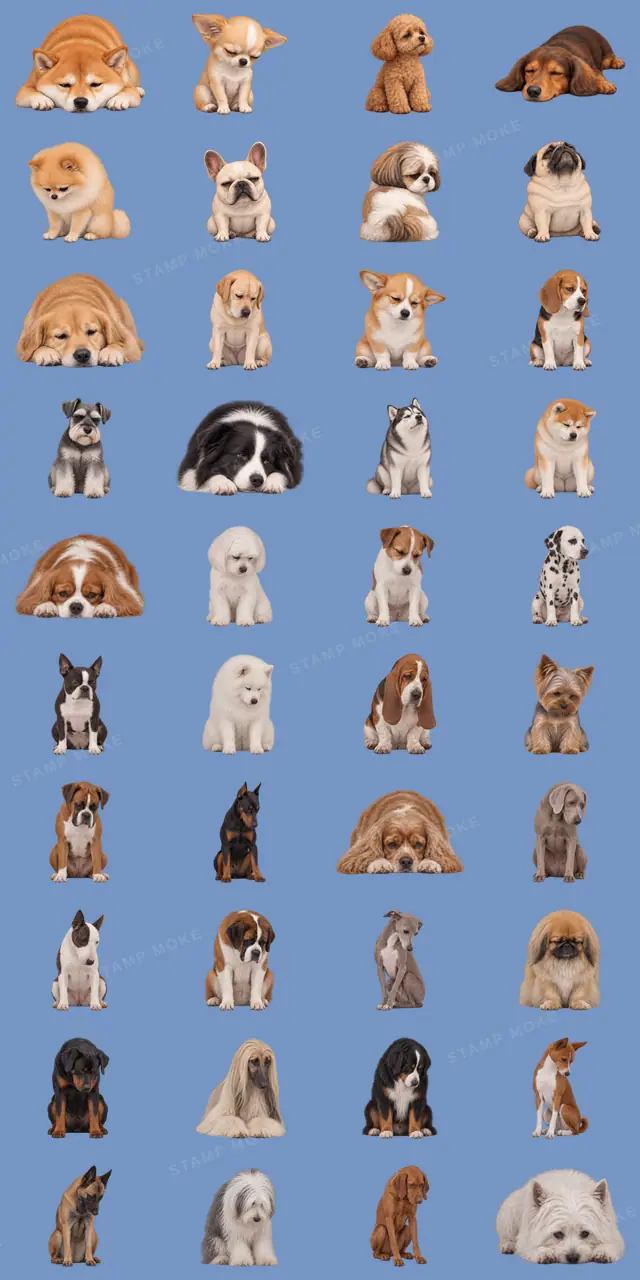 ため息犬。無言で伝える犬たち 40種類 - 収録スタンプ一覧