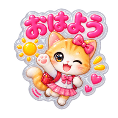 もこもこシール風小学生こねこちゃん16種類